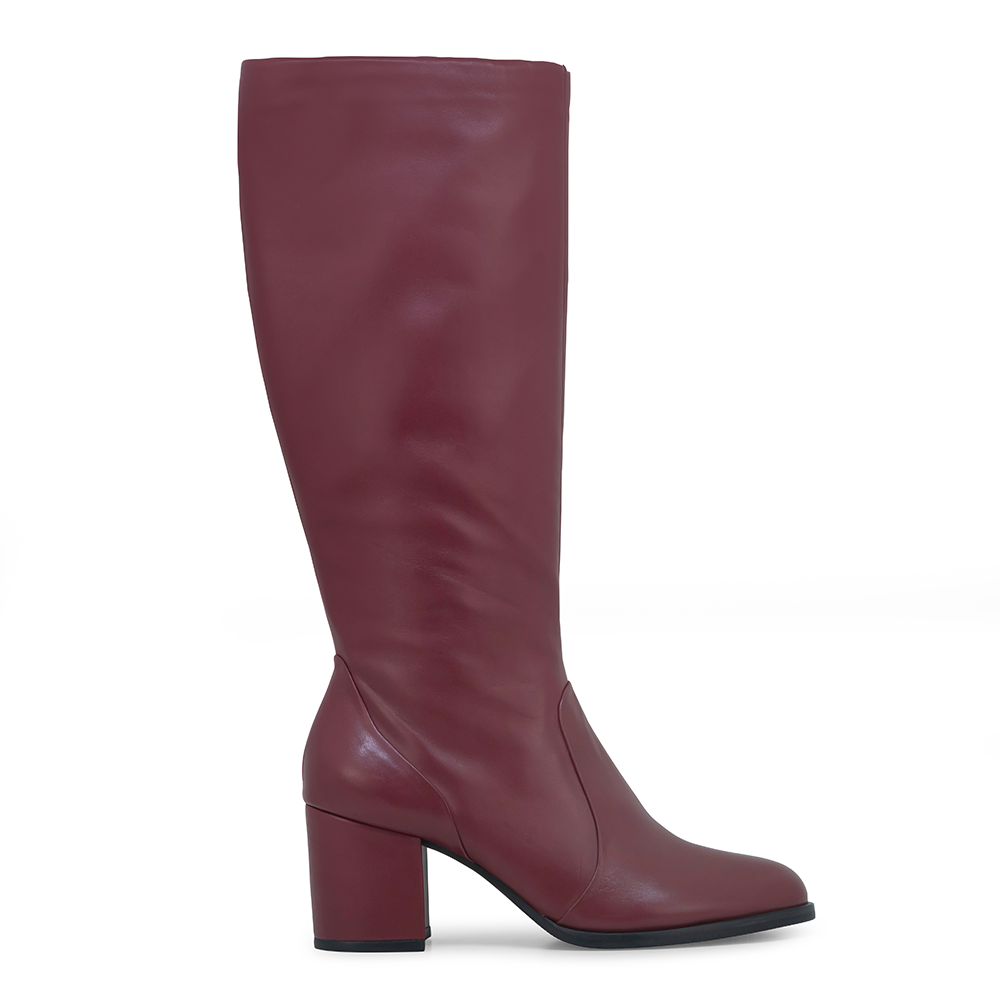 bota feminina, Cano Longo , bota de couro, bota vinho, salto alto, salto bloco, burgundy