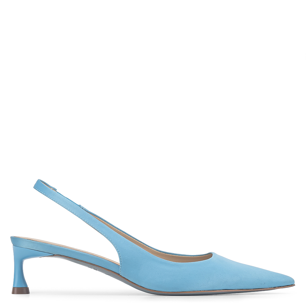 Scarpin Slingback Stefania Cetim Azul Claro