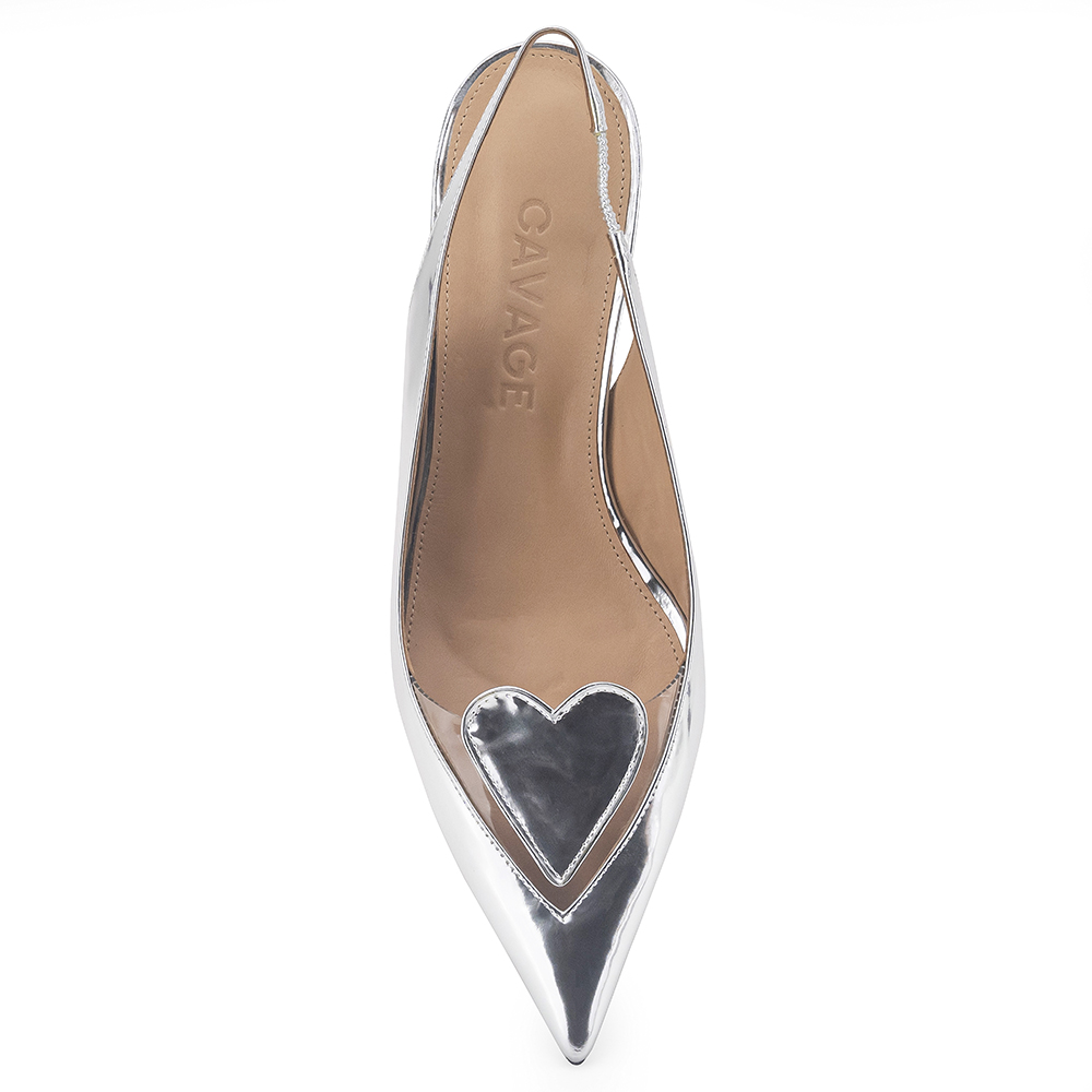 Scarpin Slingback Cuore Pelica Metal Prata