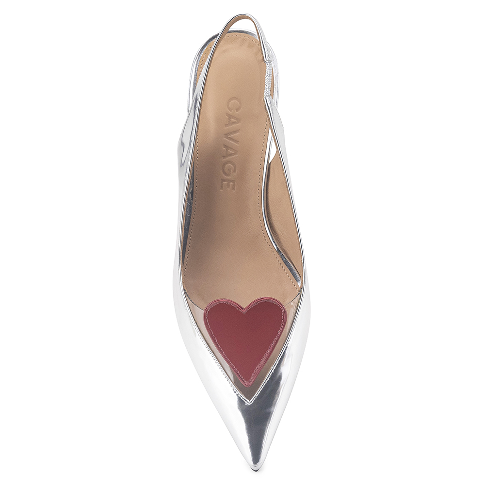 Scarpin Slingback Cuore Pelica Metal Prata Multi