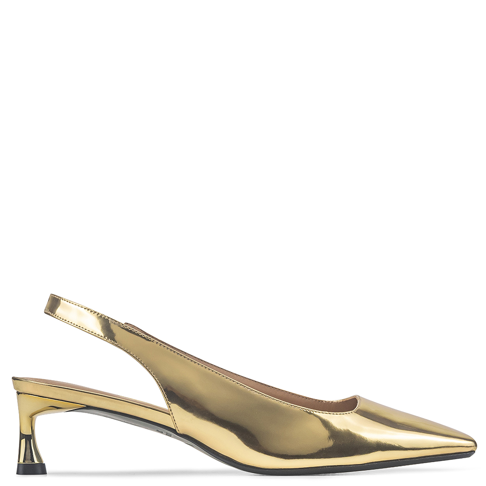 Scarpin Slingback Gareli Pelica Metal Ouro