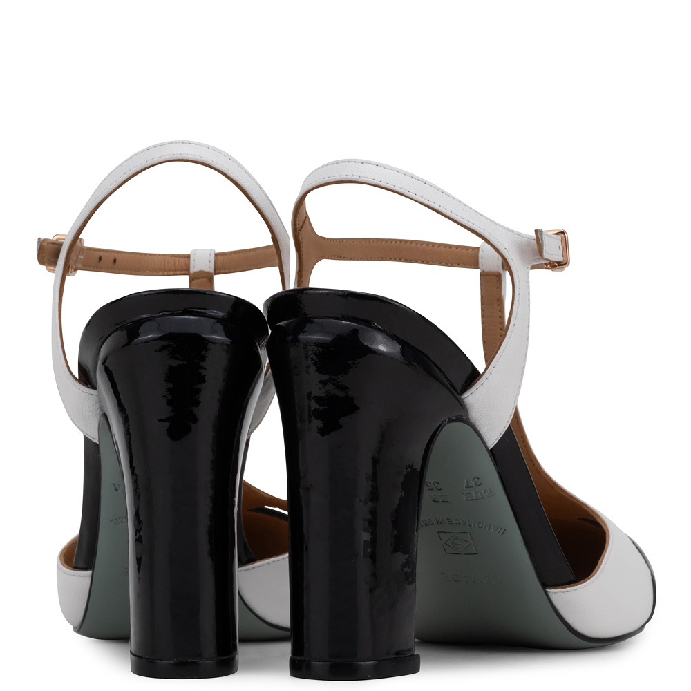 Scarpin Slingback Manzoni Verniz Preto Multi
